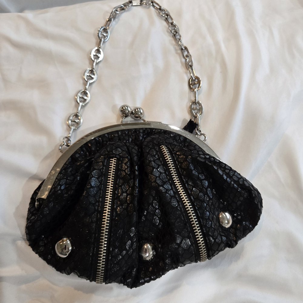 Rampage Black Textured Clutch with Silver Chain